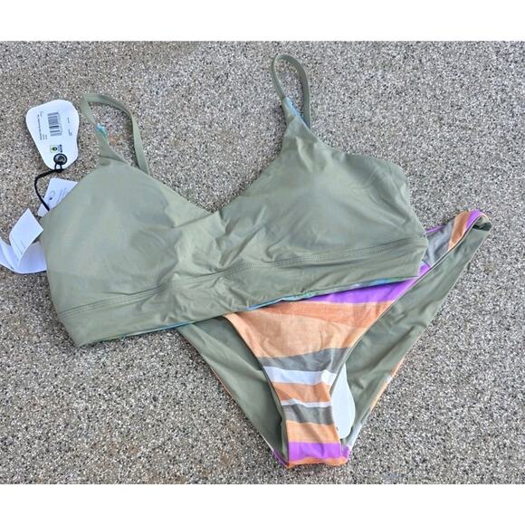 prAna Willow Falls Rever Top Sz M Elina Rever Bottom Sz L 3 In One Bikini NWT - Picture 1 of 9